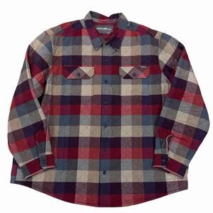 Eddie Bauer Quilted Shirt Jacket Block Plaid Rust Tan Gray Men's XXXL Shacket